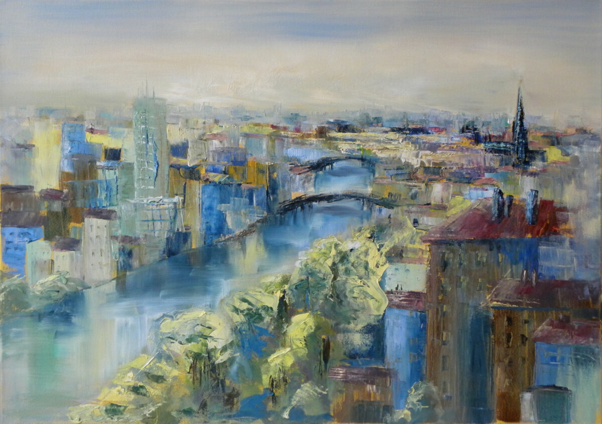 Wien Blick vom Donaukanal - Ölbild von Gabriele Maderböck