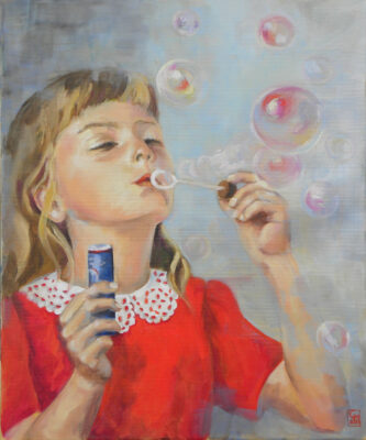 Mädchen mit Seifenblasen - Ölbild von Gabriele Maderböck