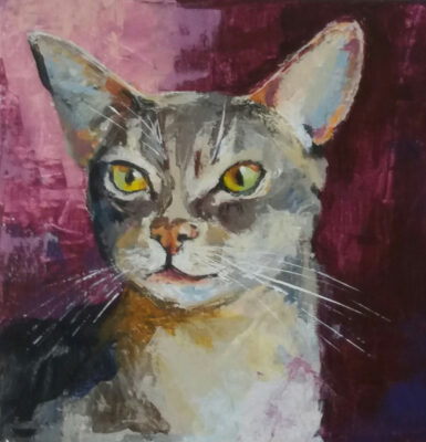 Katze Abessiner, Ölbild von Gabriele Maderböck