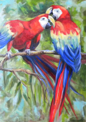 Papageien bunt - Ölbild von Gabriele Maderböck