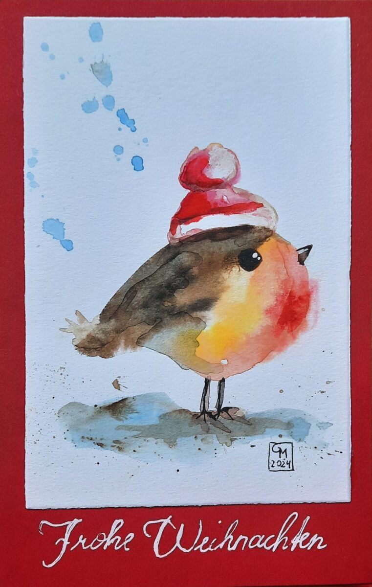 Vogel mit Mütze auf Karte